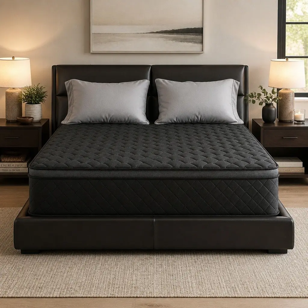 King Size Mattress Black Euro Top 34cm Medium Firm 5-Zone Pocket Spring