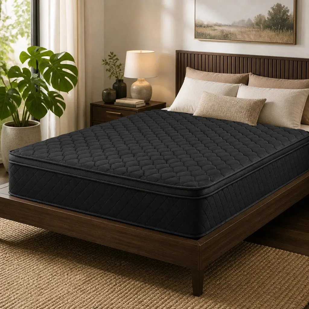 King Size Mattress Black Euro Top 34cm Medium Firm 5-Zone Pocket Spring