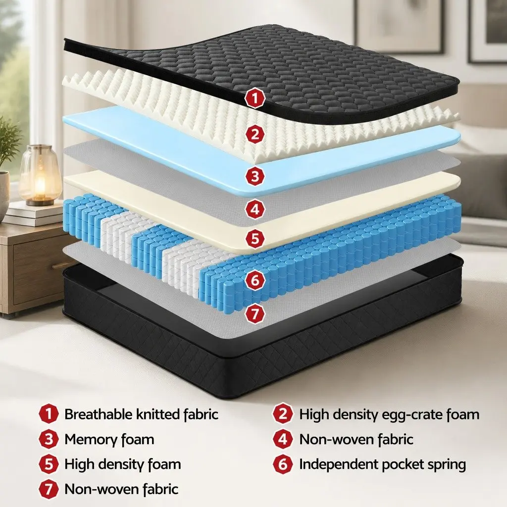 King Size Mattress Black Euro Top 34cm Medium Firm 5-Zone Pocket Spring
