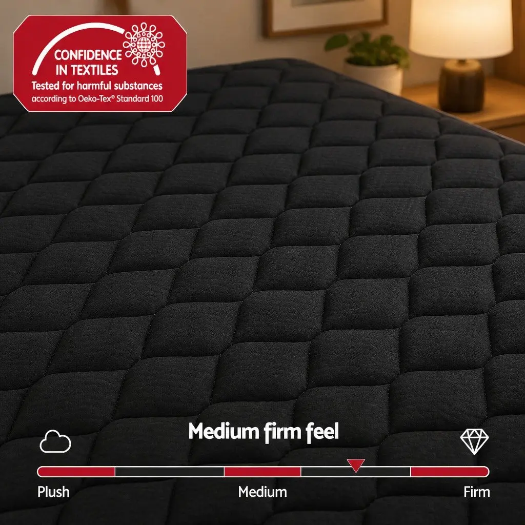 King Size Mattress Black Euro Top 34cm Medium Firm 5-Zone Pocket Spring