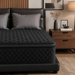 Queen Mattress 34cm Euro Top 5-Zone Pocket Spring Medium Firm Black Bed