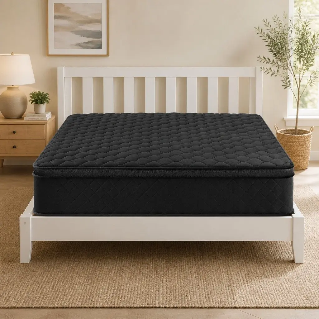 Queen Mattress 34cm Euro Top 5-Zone Pocket Spring Medium Firm Black Bed
