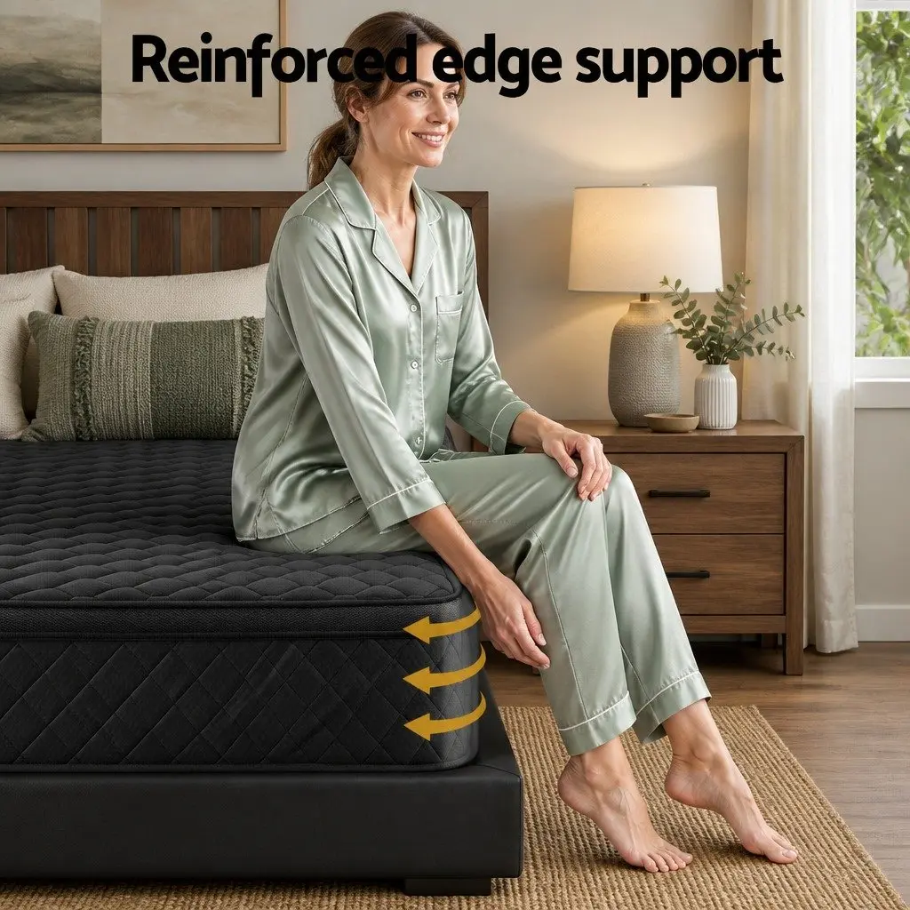 Queen Mattress 34cm Euro Top 5-Zone Pocket Spring Medium Firm Black Bed