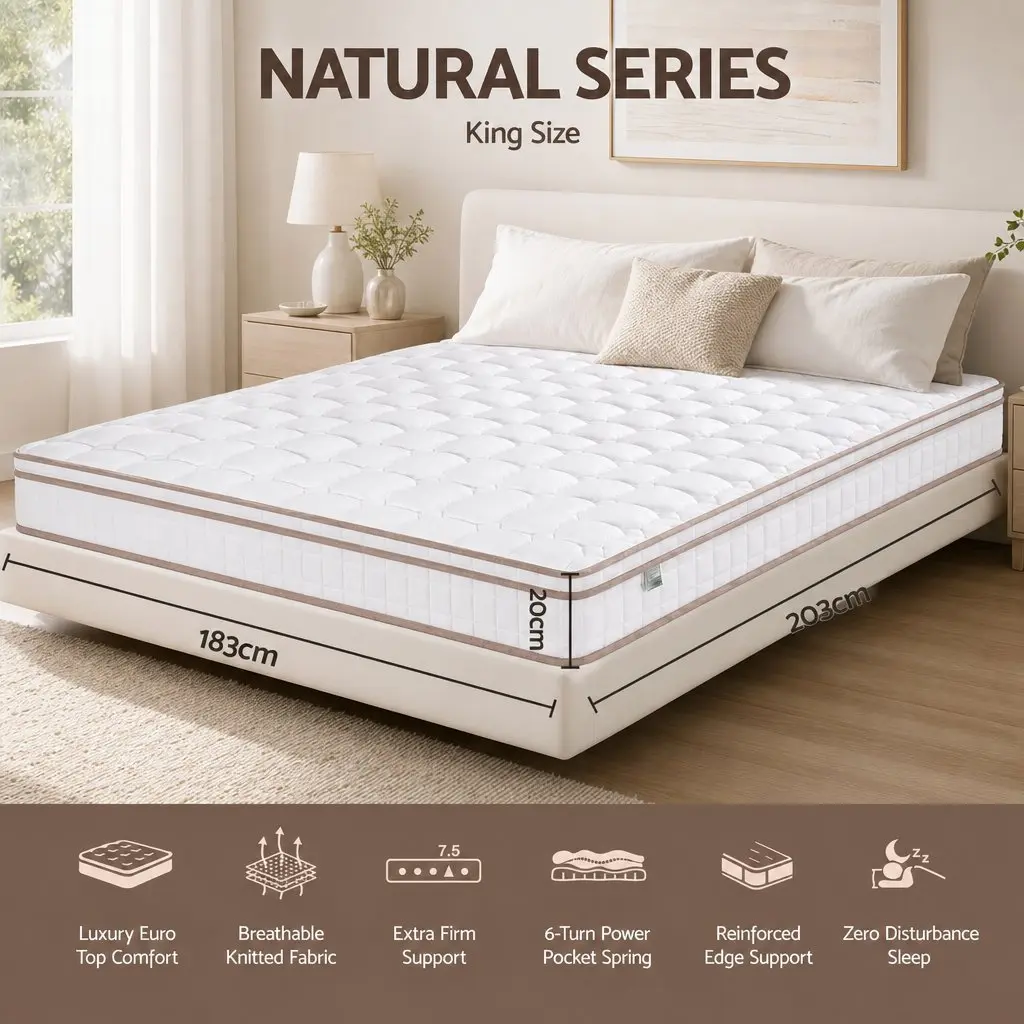 King Size Mattress Firm 20cm Pocket Spring White Breathable Fabric