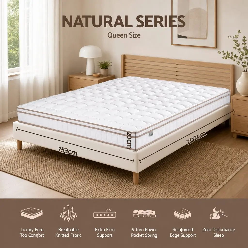 Queen Mattress Firm 20cm Pocket Spring Breathable White