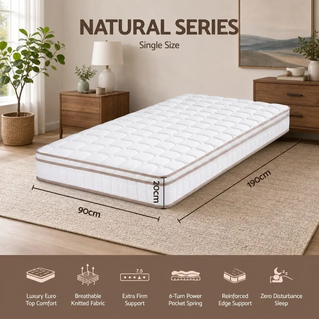 Single Mattress Firm Pocket Spring Euro Top 20cm White