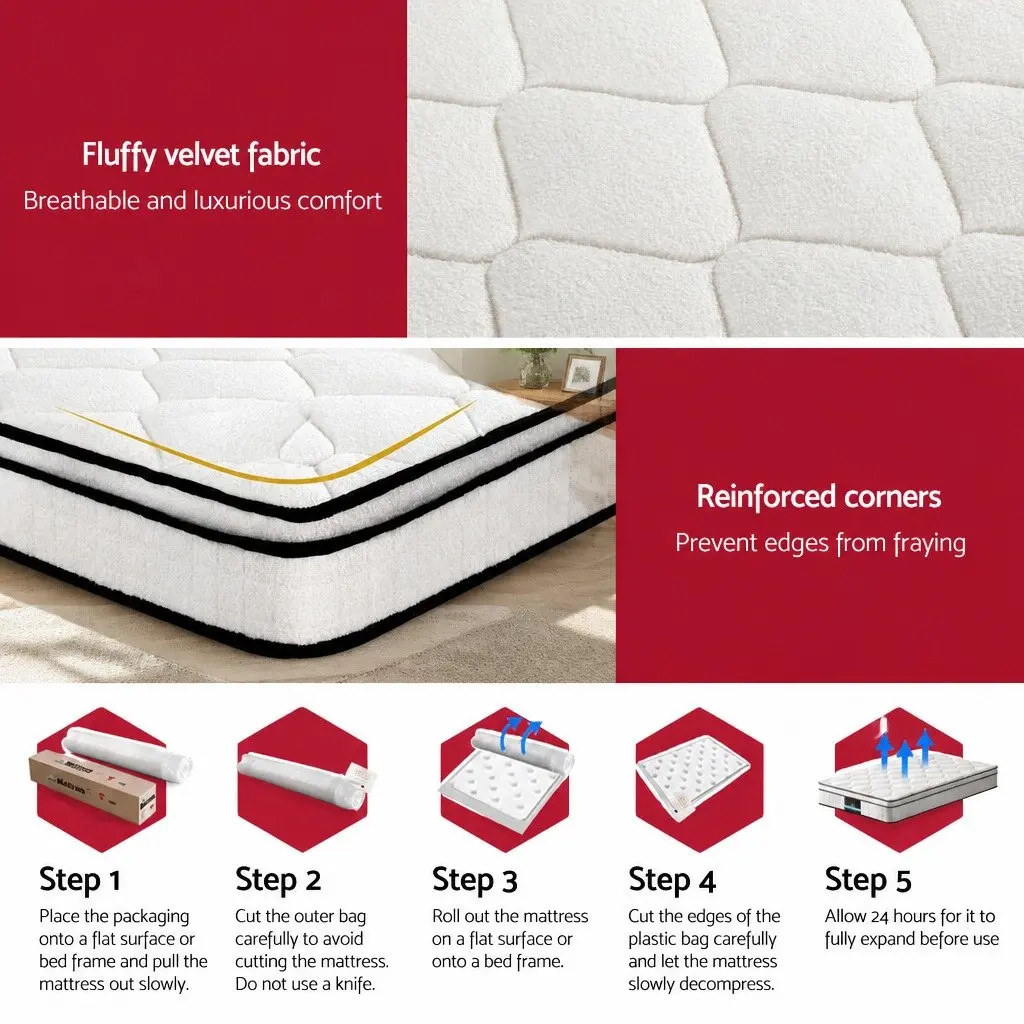 King Single Euro Top Mattress 22cm Medium Firm Velvet