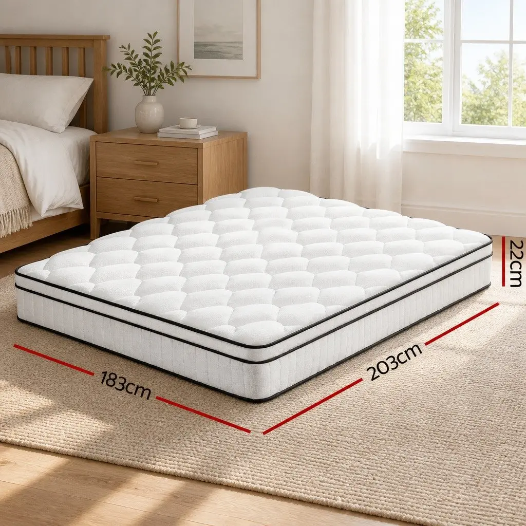 King Size Mattress 22cm Euro Top Medium Firm Pocket Spring White Bed Comfort