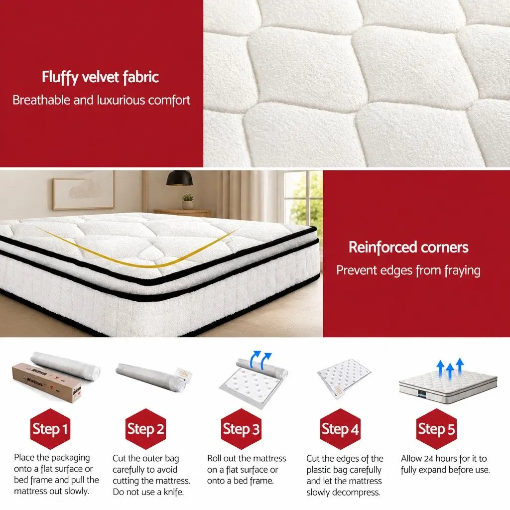 King Size Mattress 22cm Euro Top Medium Firm Pocket Spring White Bed Comfort