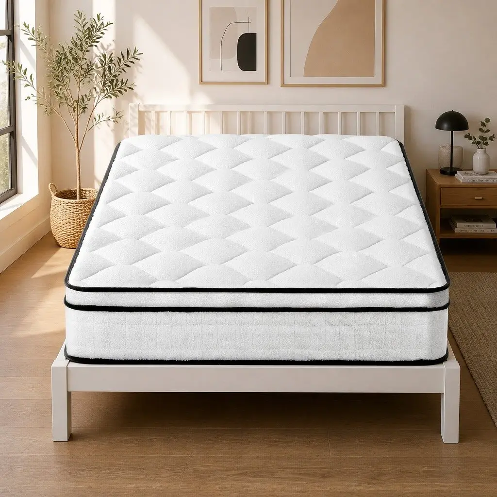 Single Mattress Euro Top 22cm Medium Firm Pocket Spring White Velvet