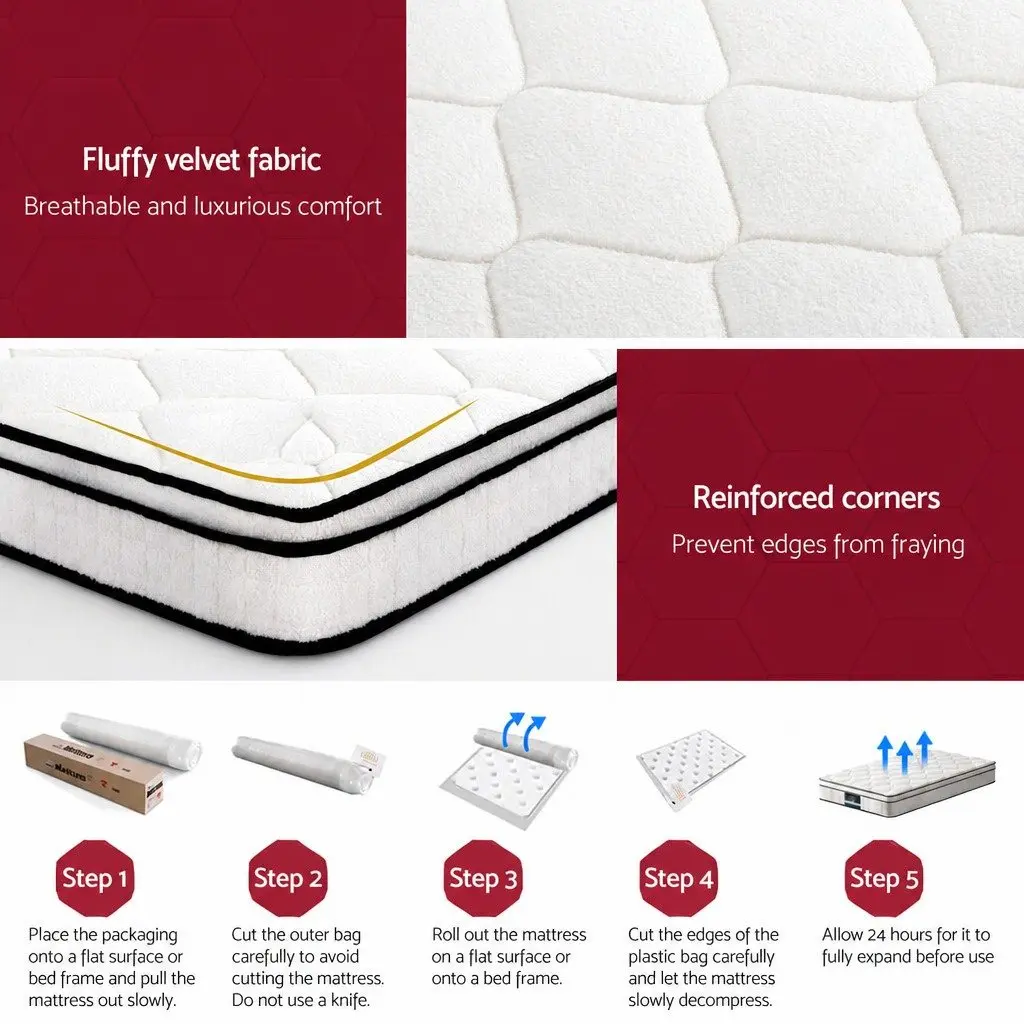 Single Mattress Euro Top 22cm Medium Firm Pocket Spring White Velvet