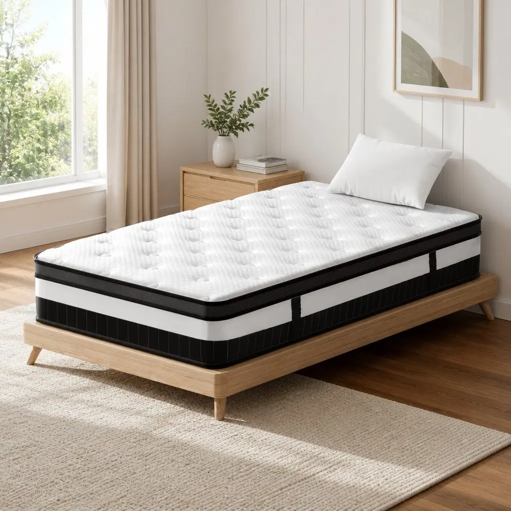 King Single Mattress Euro Top 30cm Thick Medium Firm Pocket Spring High-Density Foam