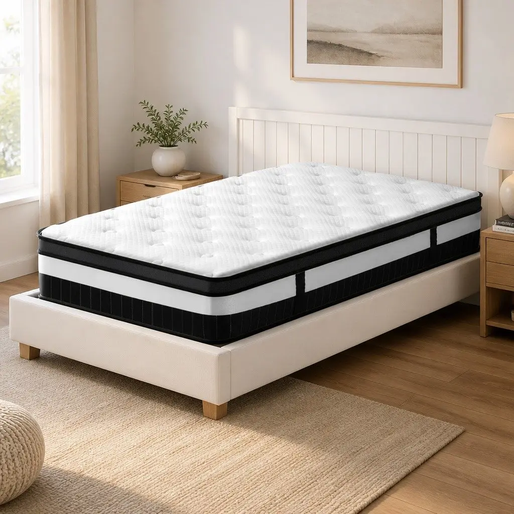 King Single Mattress Euro Top 30cm Thick Medium Firm Pocket Spring High-Density Foam