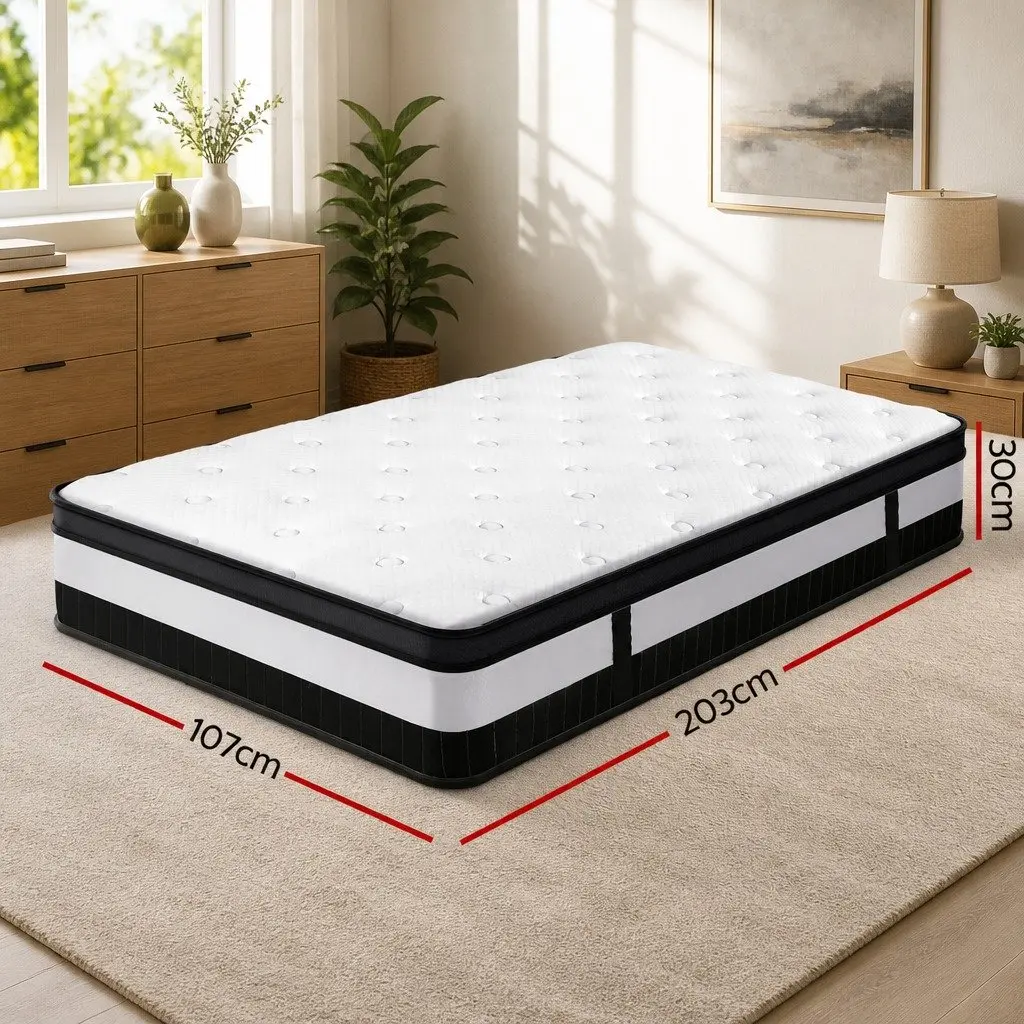 King Single Mattress Euro Top 30cm Thick Medium Firm Pocket Spring High-Density Foam