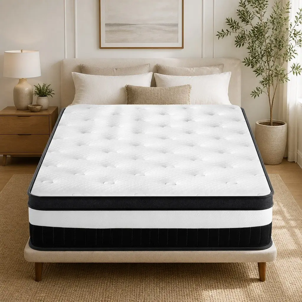 King Single Mattress Euro Top 30cm Thick Medium Firm Pocket Spring High-Density Foam
