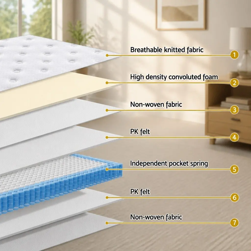 King Single Mattress Euro Top 30cm Thick Medium Firm Pocket Spring High-Density Foam