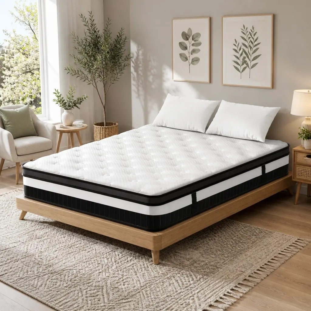 Queen Size Mattress 30cm Medium Firm Euro Top Pocket Spring White Bed