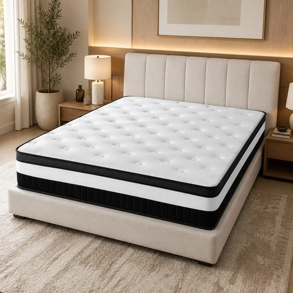 Queen Size Mattress 30cm Medium Firm Euro Top Pocket Spring White Bed