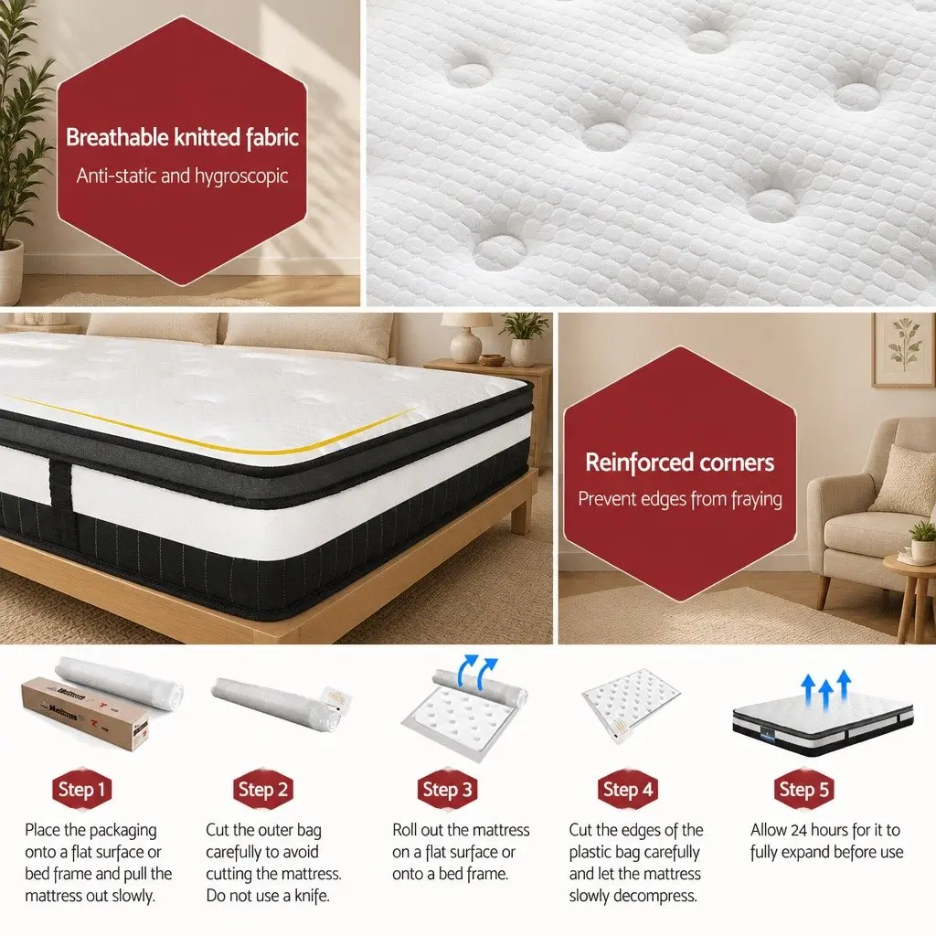 Queen Size Mattress 30cm Medium Firm Euro Top Pocket Spring White Bed