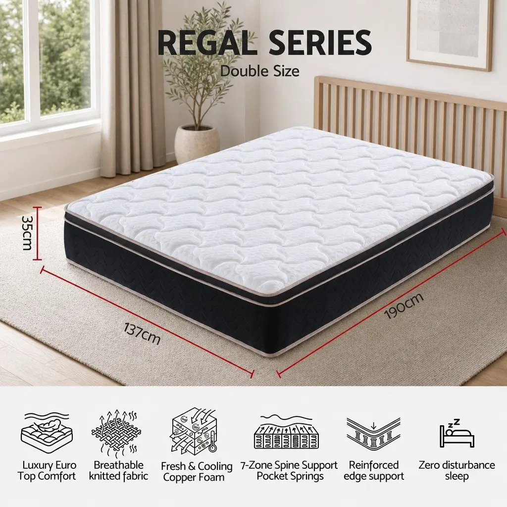 Double Mattress Copper Memory Foam 35cm Firm 7-Zone Pocket Springs Edge Support