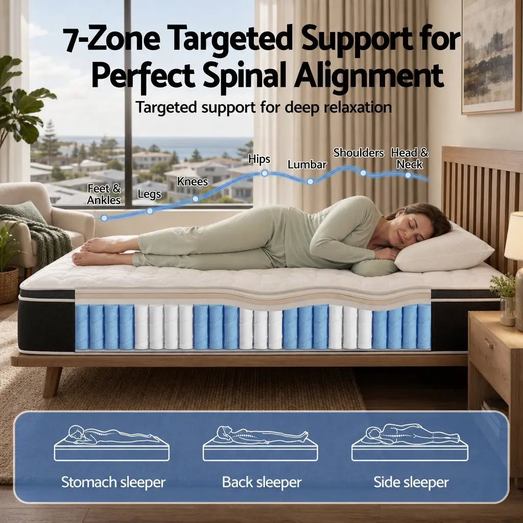 Double Mattress Copper Memory Foam 35cm Firm 7-Zone Pocket Springs Edge Support
