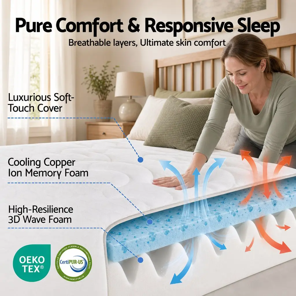 Double Mattress Copper Memory Foam 35cm Firm 7-Zone Pocket Springs Edge Support