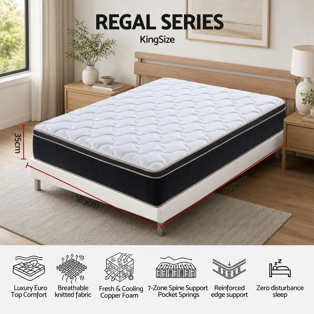 King Size Mattress Firm Copper Infused Memory Foam 35cm Euro Top Pocket Spring