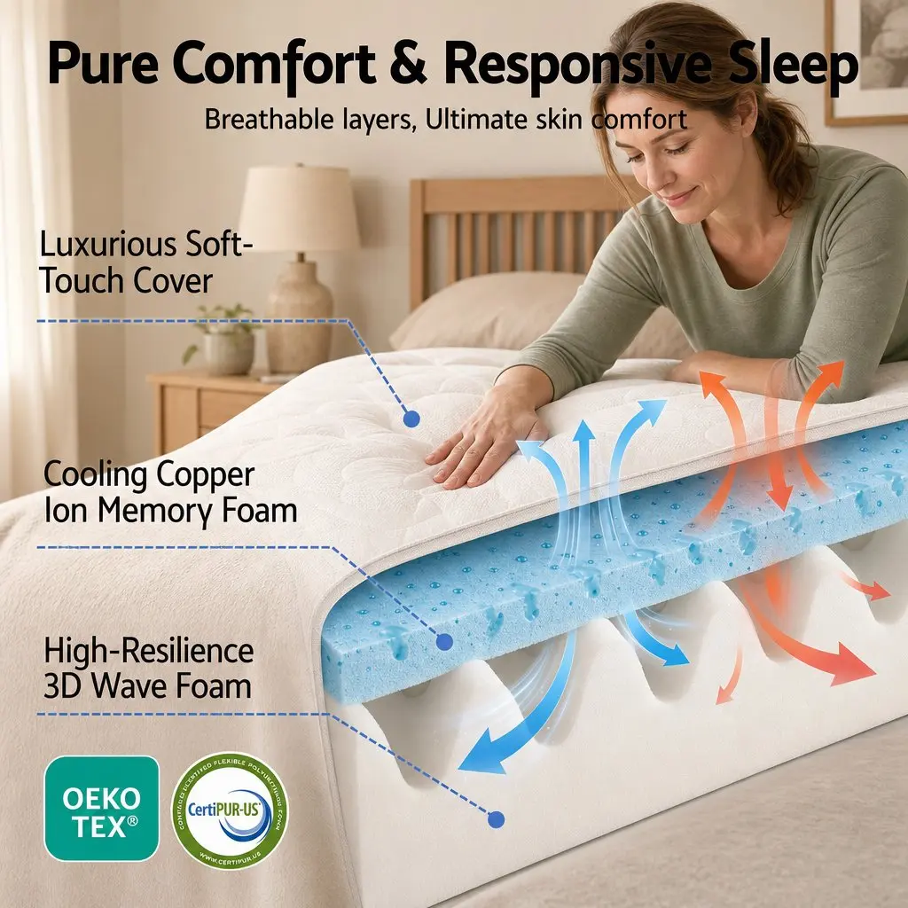 King Size Mattress Firm Copper Infused Memory Foam 35cm Euro Top Pocket Spring
