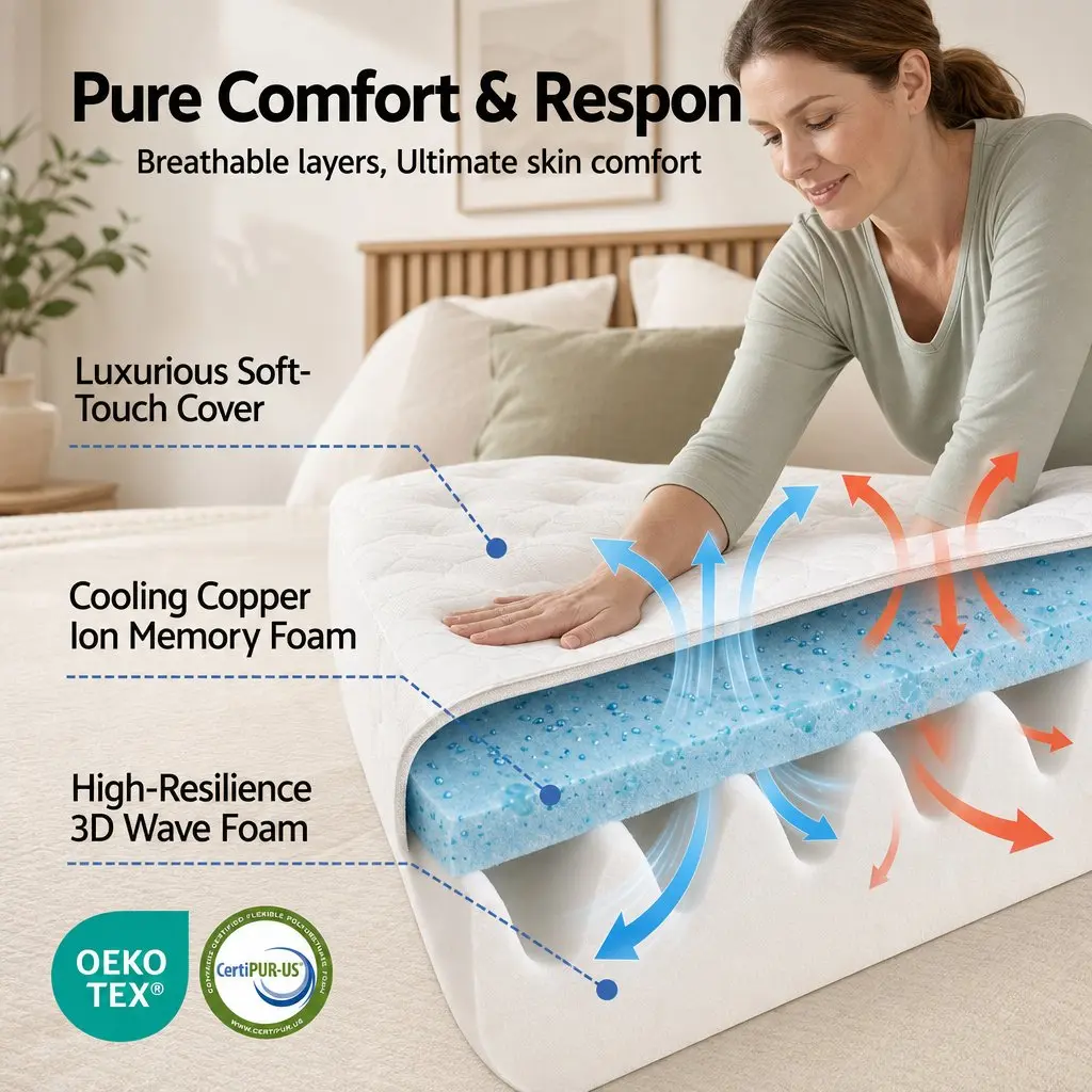 Single Mattress Euro Top 35cm Firm Pocket Spring Copper Memory Foam with Edge Support