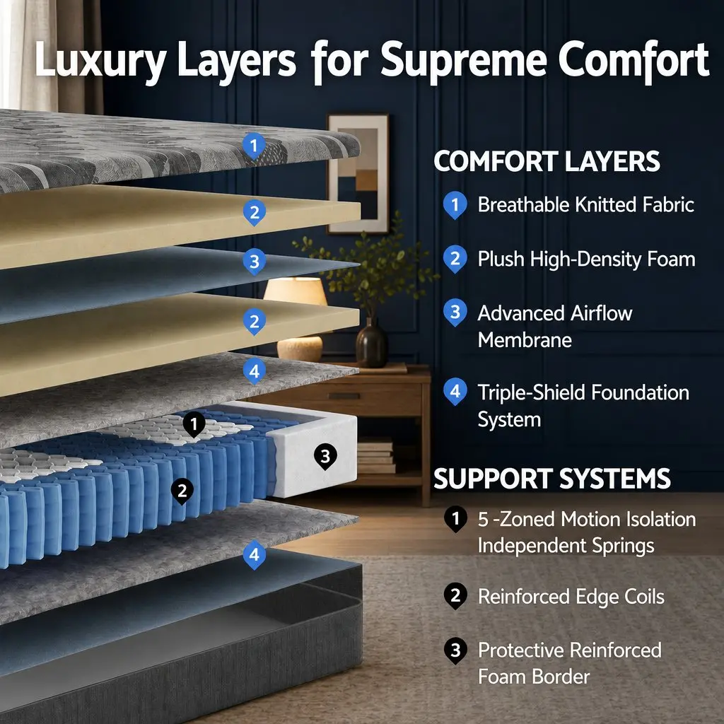 King Single Mattress Firm 30cm Pocket Spring 5-Zone Support Breathable Knitted Fabric