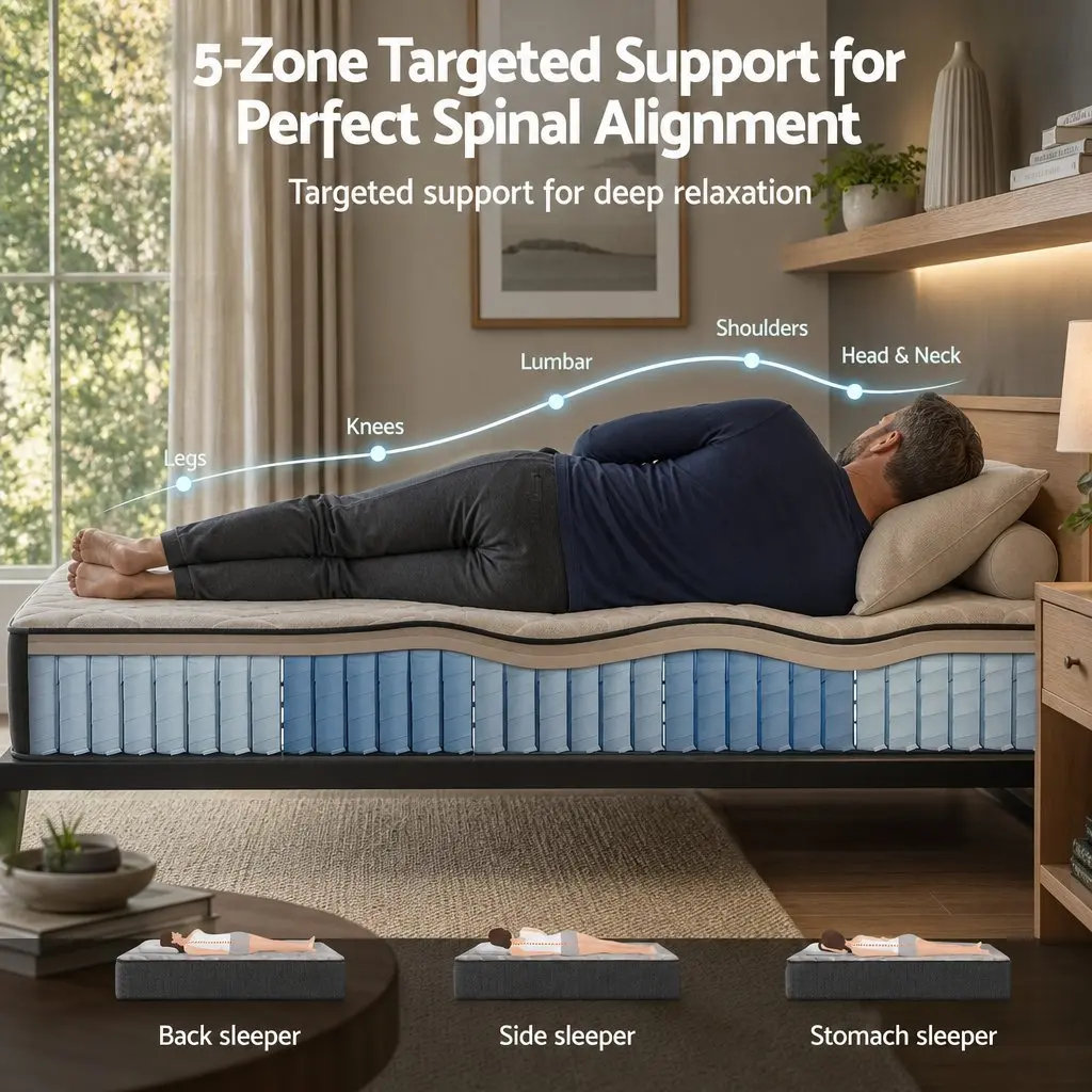 King Single Mattress Firm 30cm Pocket Spring 5-Zone Support Breathable Knitted Fabric