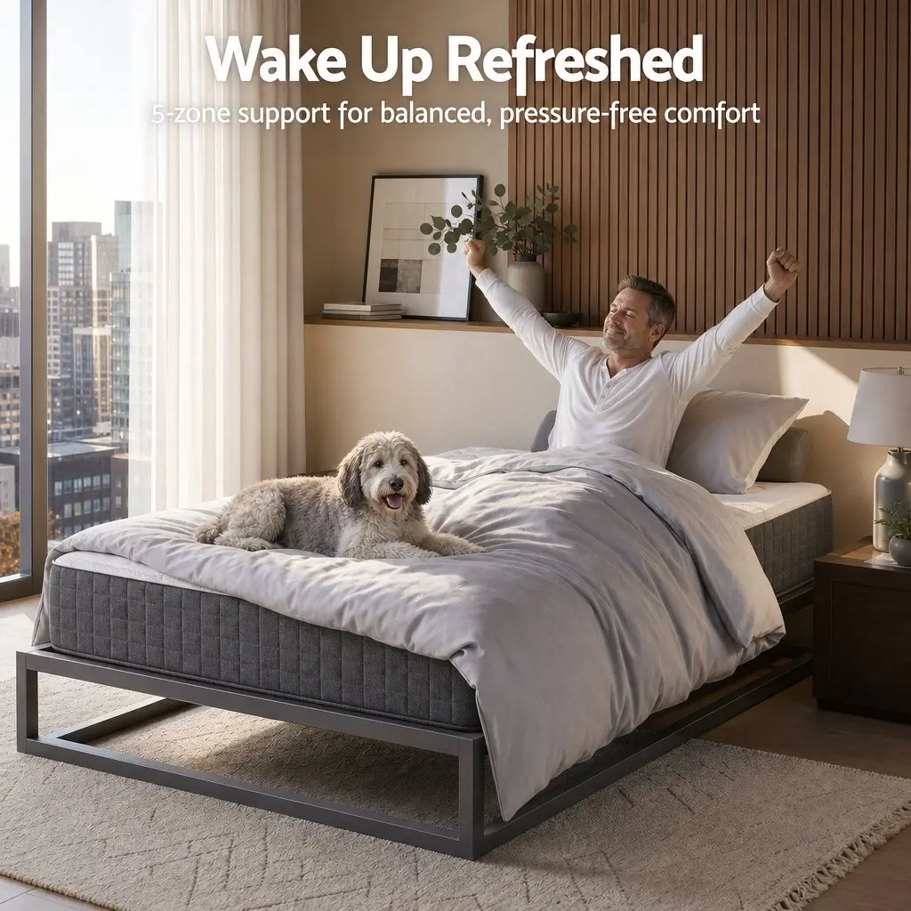 King Single Mattress Firm 30cm Pocket Spring 5-Zone Support Breathable Knitted Fabric