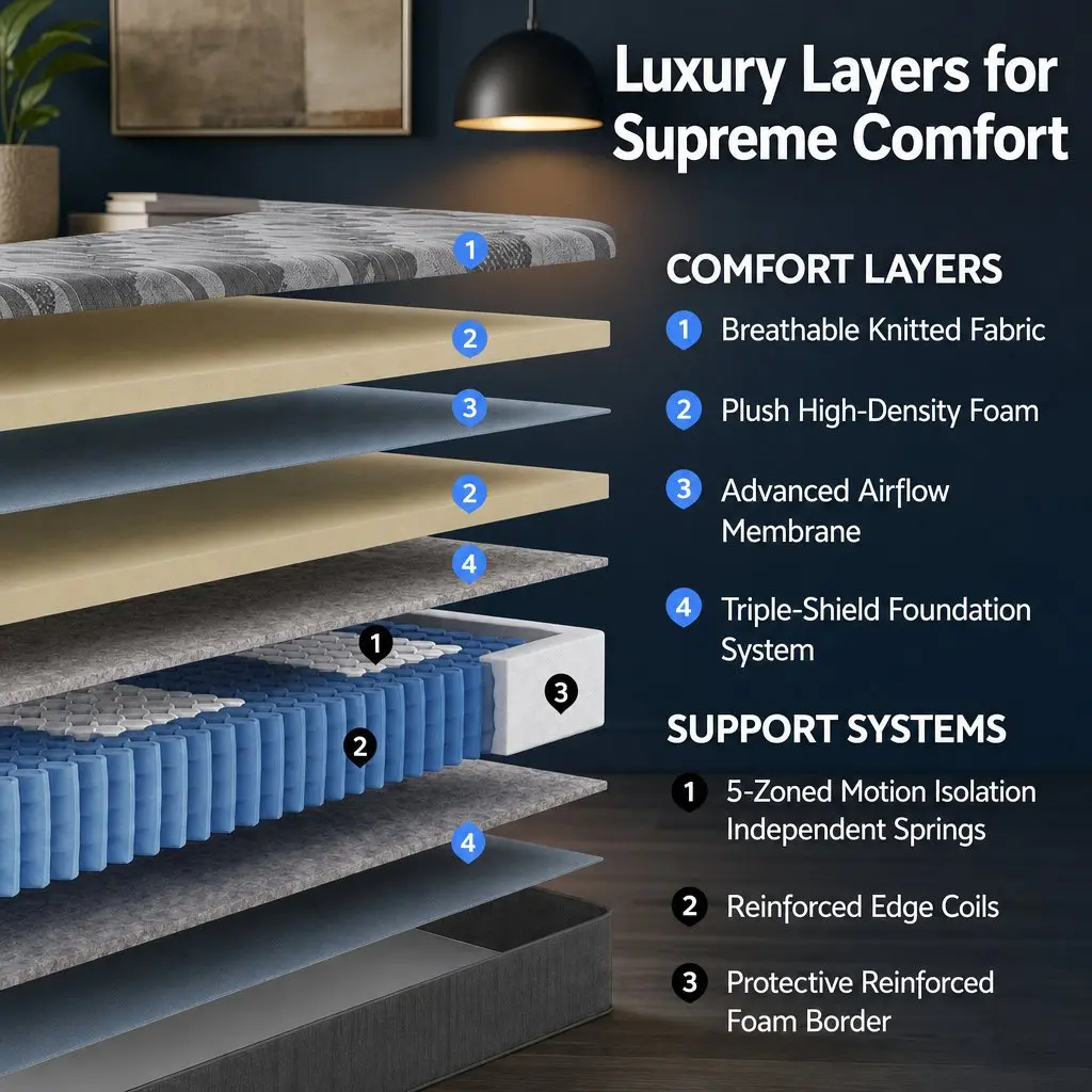 Double Mattress Firm Comfort 30cm Pocket Spring 5-Zone Support Breathable Fabric