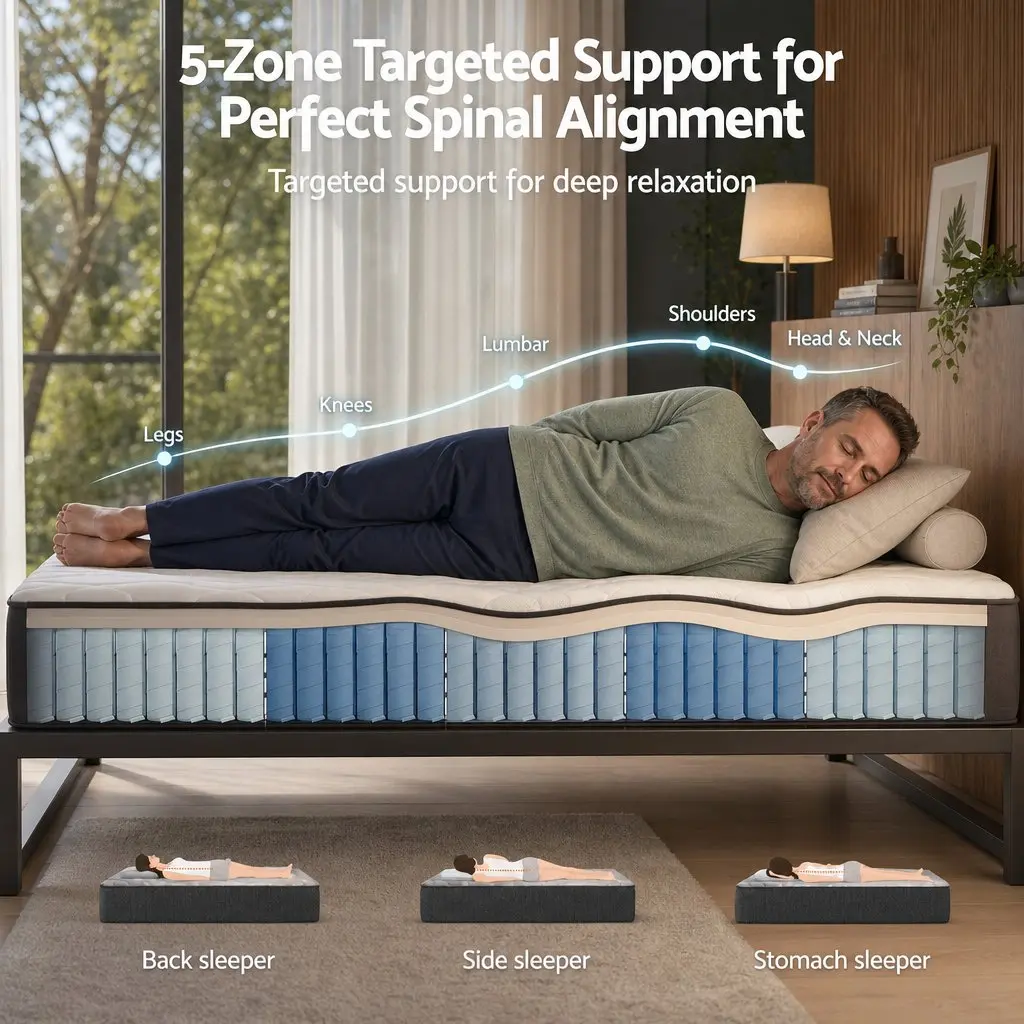 Double Mattress Firm Comfort 30cm Pocket Spring 5-Zone Support Breathable Fabric