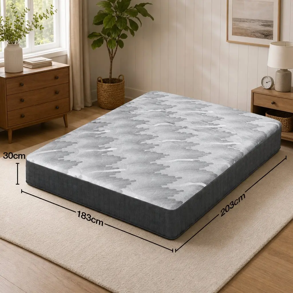 King Size Mattress Firm Comfort 30cm Pocket Spring 5-Zone Support Grey