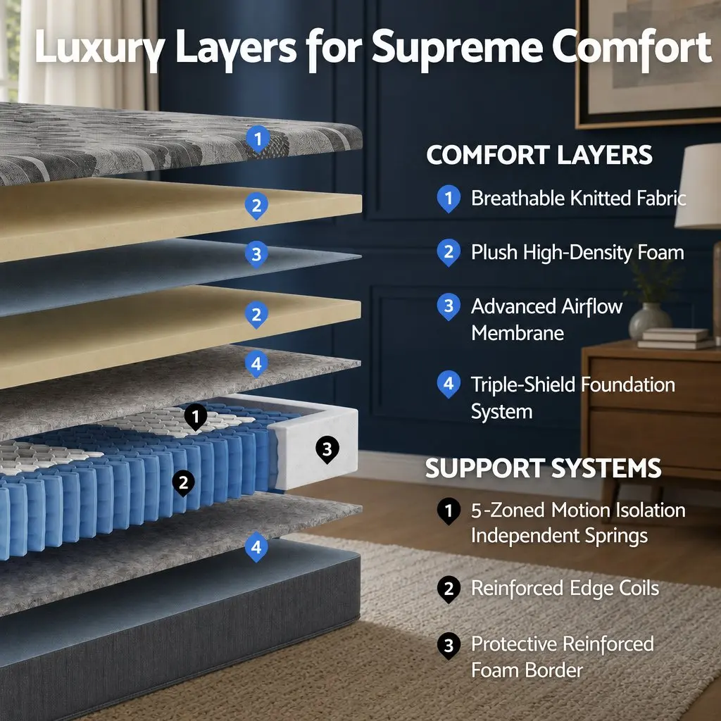 King Size Mattress Firm Comfort 30cm Pocket Spring 5-Zone Support Grey
