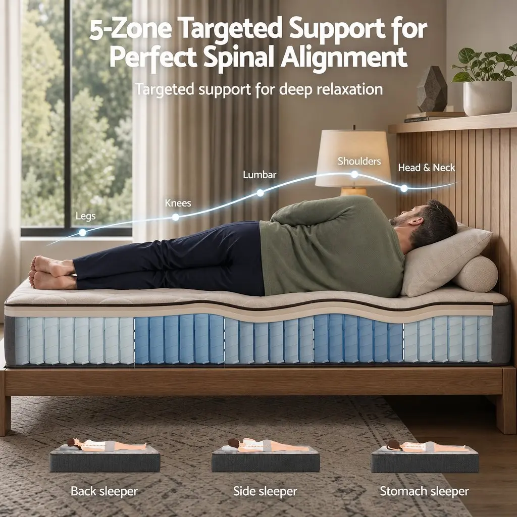King Size Mattress Firm Comfort 30cm Pocket Spring 5-Zone Support Grey