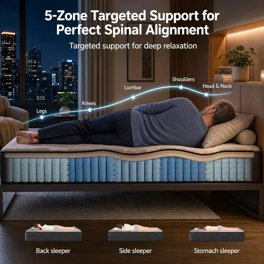 Single Mattress Grey 30cm Pocket Spring Firm 5-Zone Support Breathable Fabric