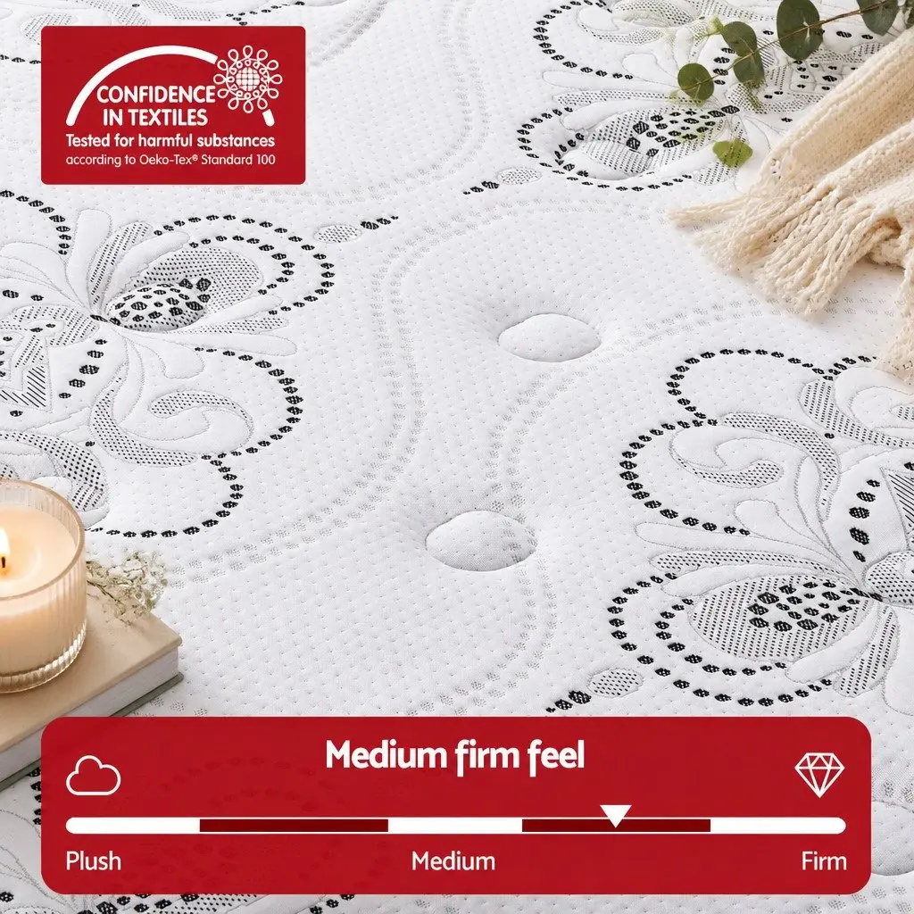 King Single Mattress Euro Top 30cm Pocket Spring Medium Firm Foam Breathable