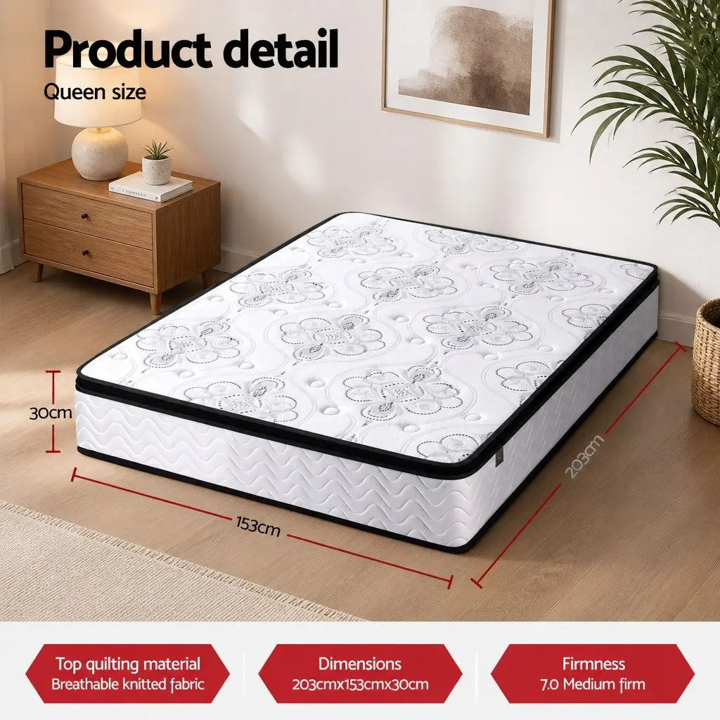 30cm Queen Mattress with Pocket Springs and Euro Top