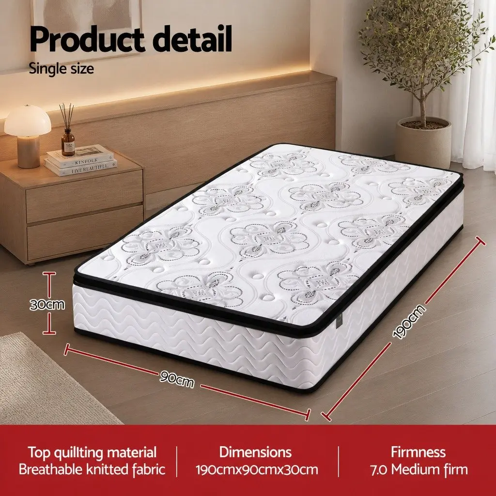 Single Mattress with 30cm Pocket Springs and Euro Top