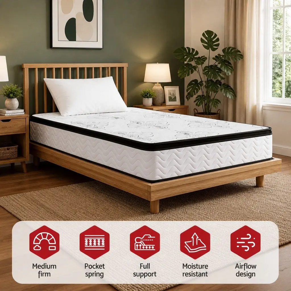 Single Mattress with 30cm Pocket Springs and Euro Top