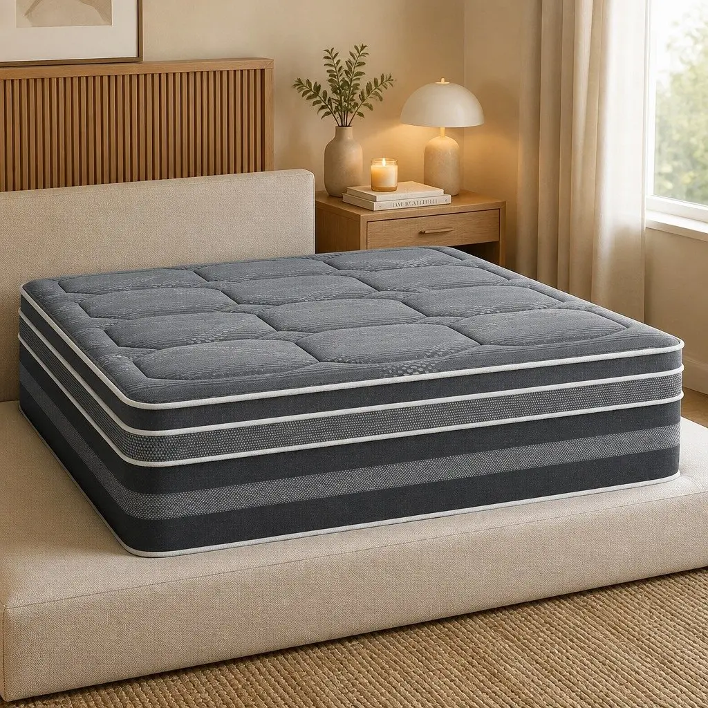 King Size Mattress Hybrid Pocket Spring Euro Top 35cm Grey Bamboo Knitted Fabric