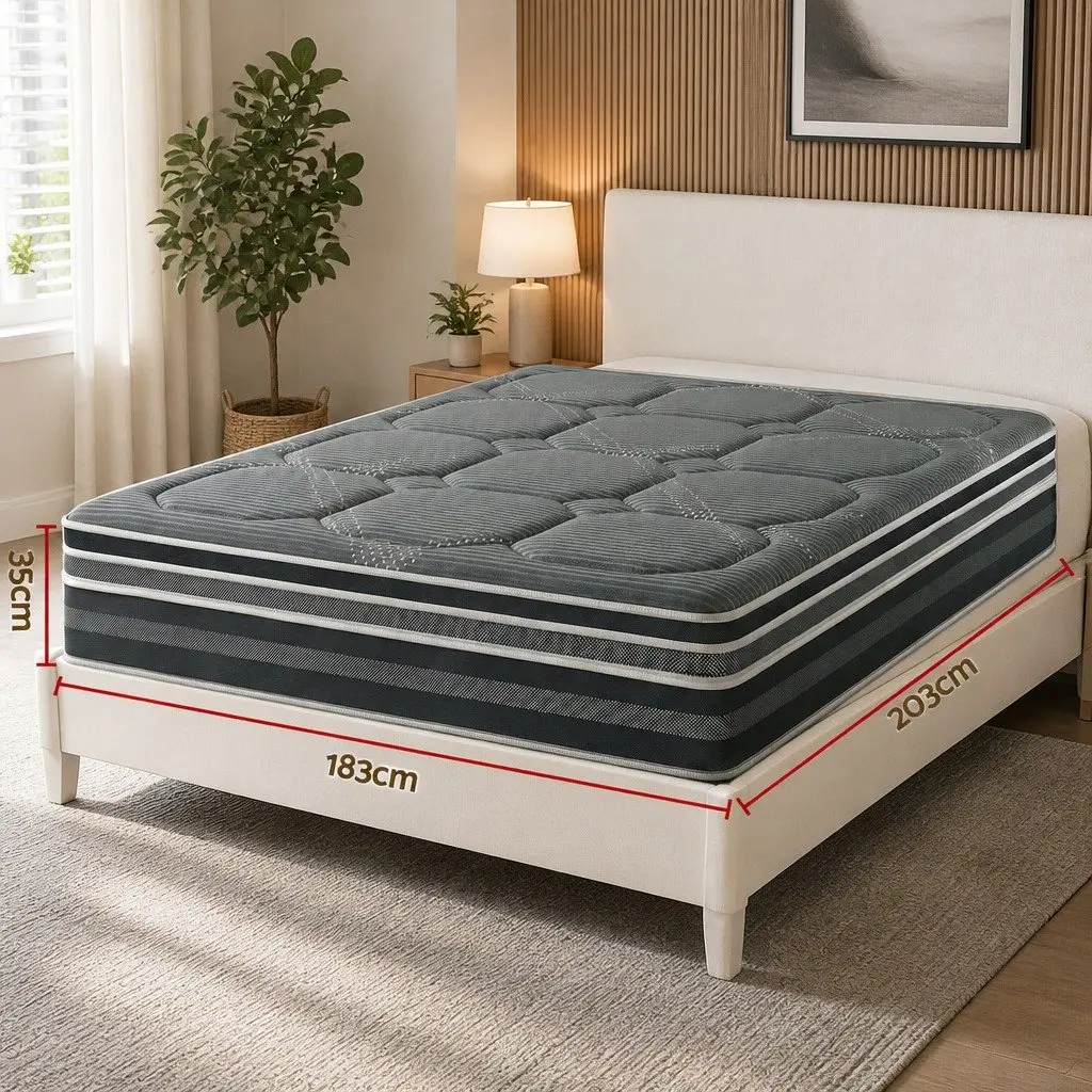King Size Mattress Hybrid Pocket Spring Euro Top 35cm Grey Bamboo Knitted Fabric