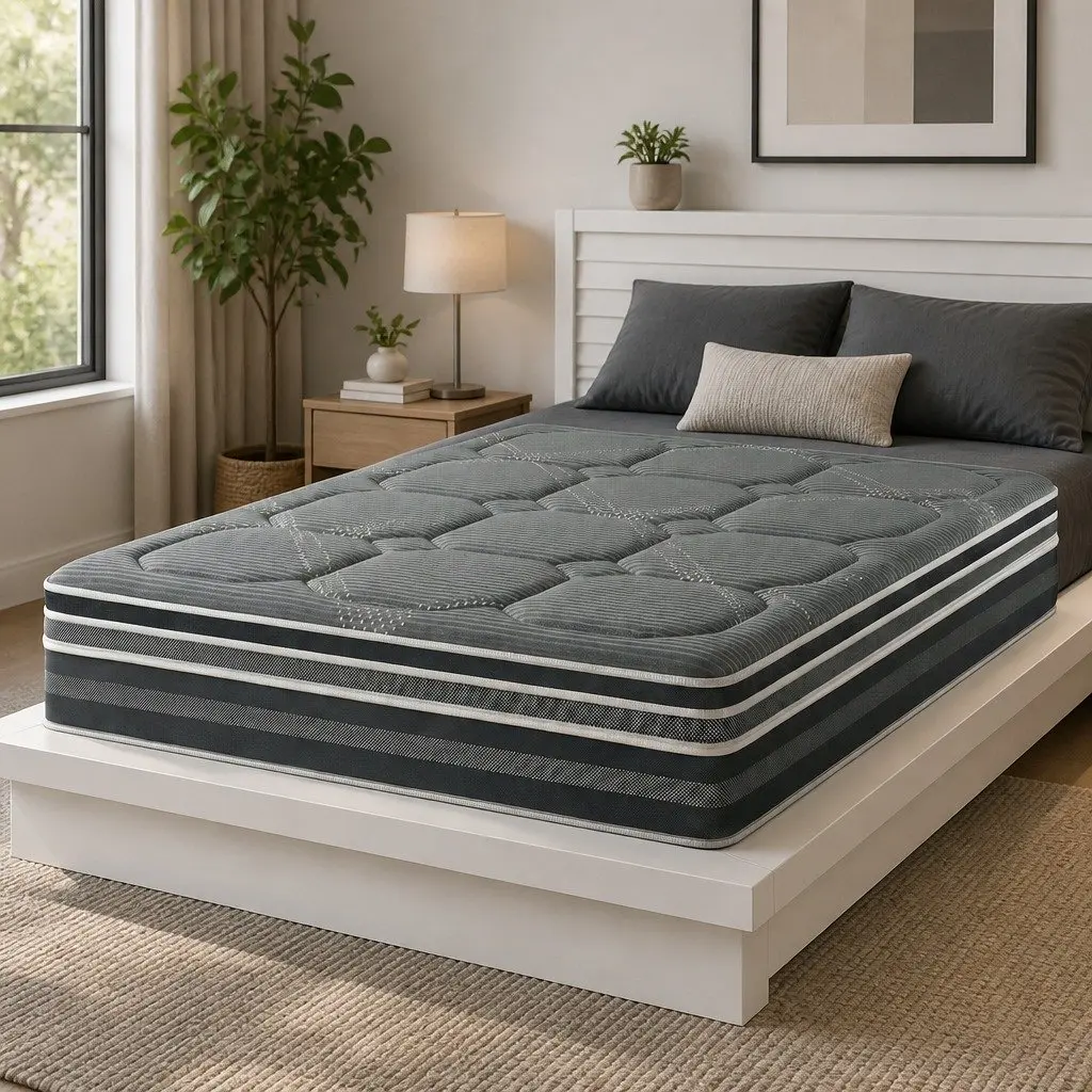 King Size Mattress Hybrid Pocket Spring Euro Top 35cm Grey Bamboo Knitted Fabric