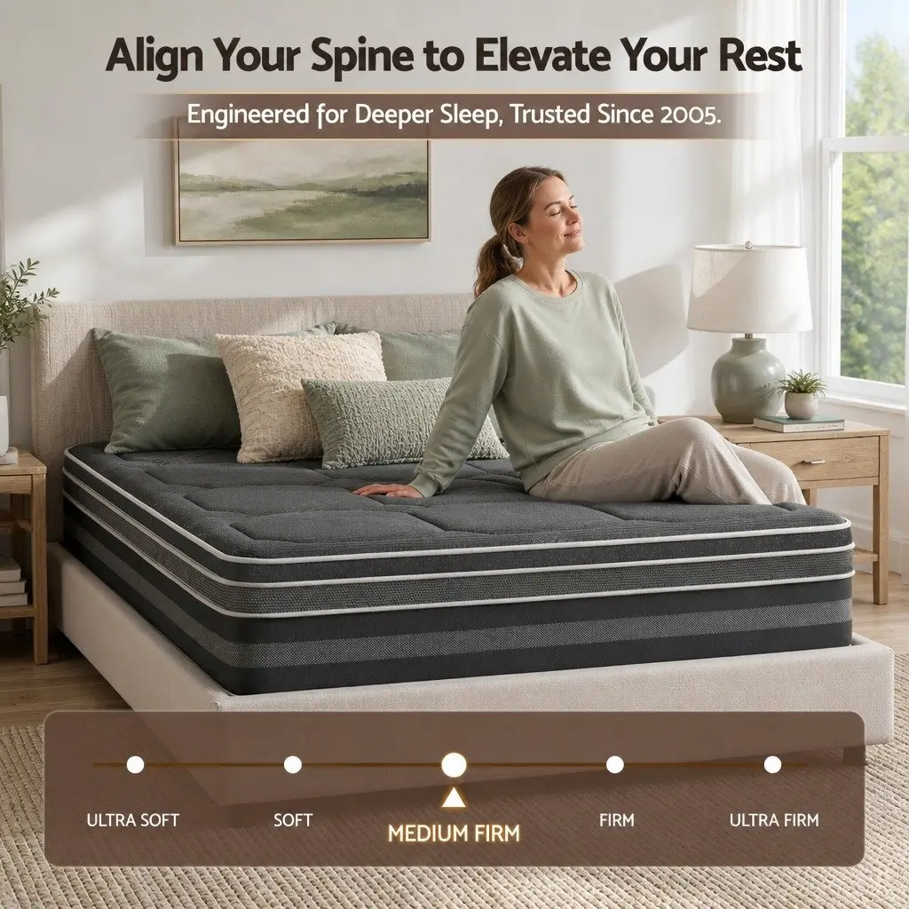 King Size Mattress Hybrid Pocket Spring Euro Top 35cm Grey Bamboo Knitted Fabric