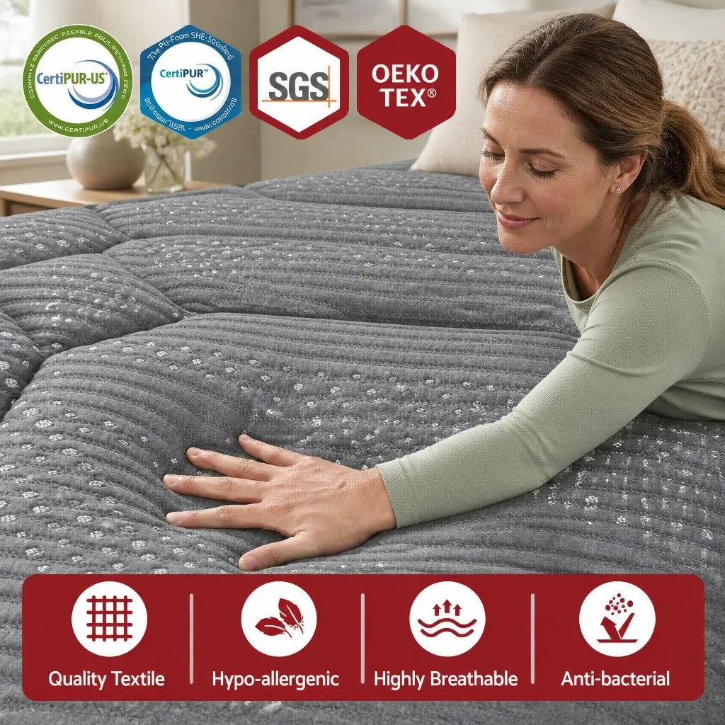 King Size Mattress Hybrid Pocket Spring Euro Top 35cm Grey Bamboo Knitted Fabric