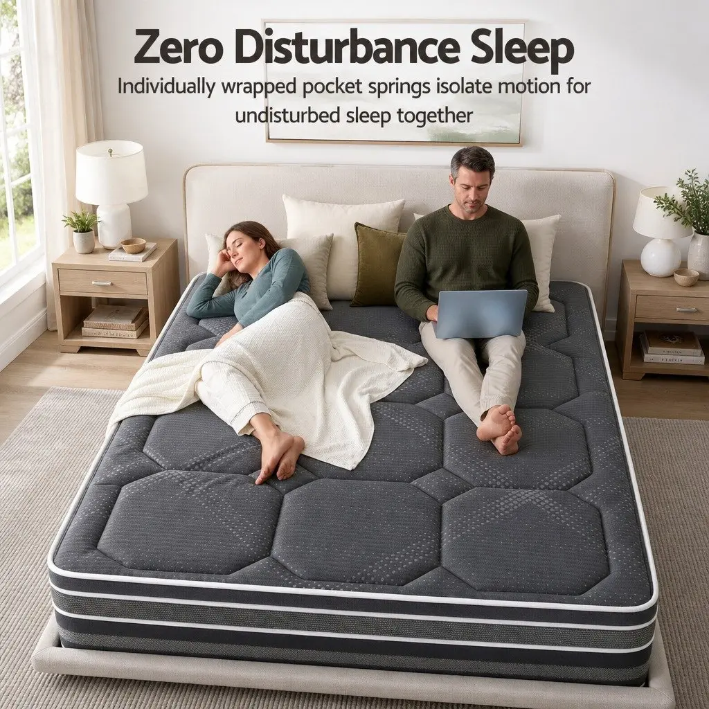 King Size Mattress Hybrid Pocket Spring Euro Top 35cm Grey Bamboo Knitted Fabric