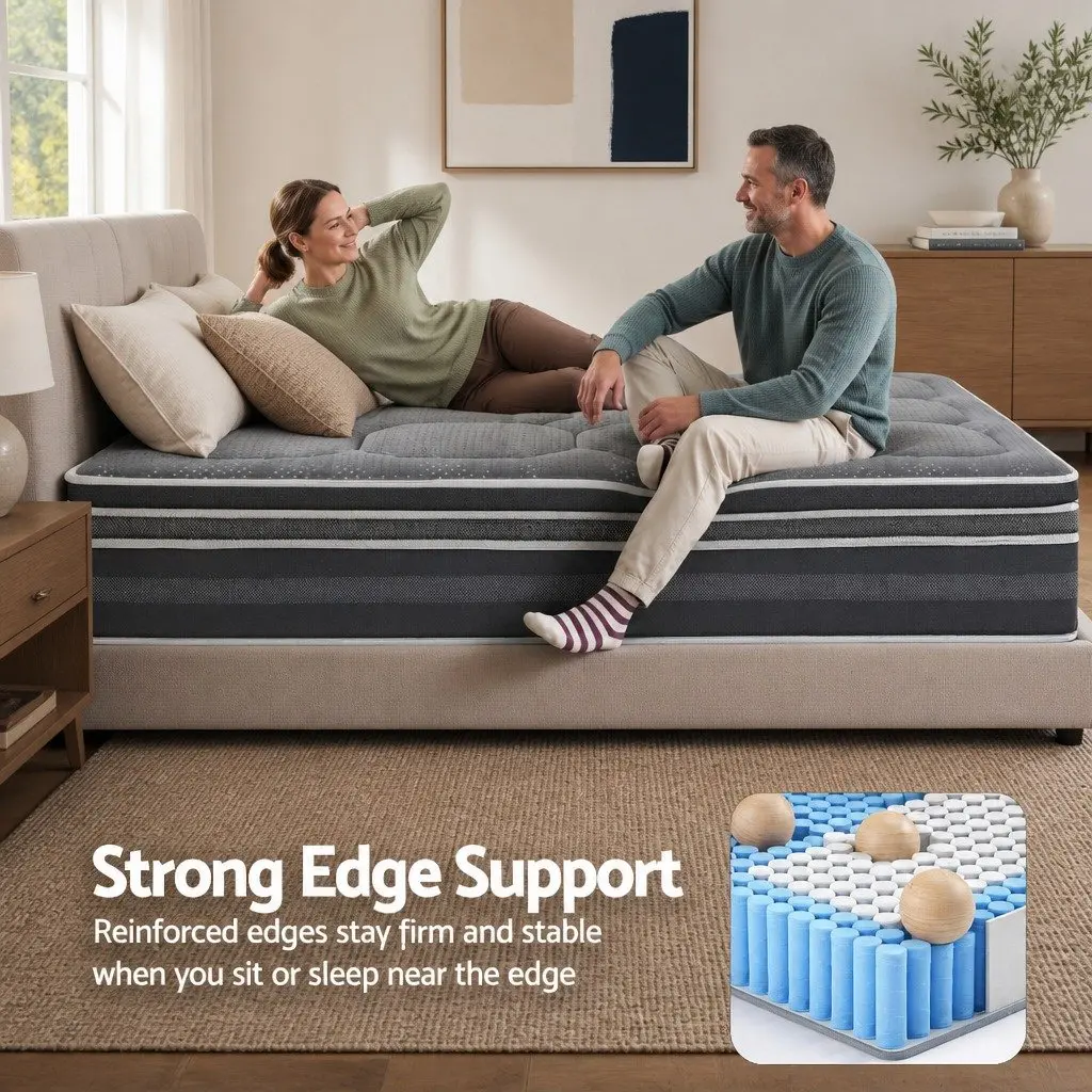 King Size Mattress Hybrid Pocket Spring Euro Top 35cm Grey Bamboo Knitted Fabric