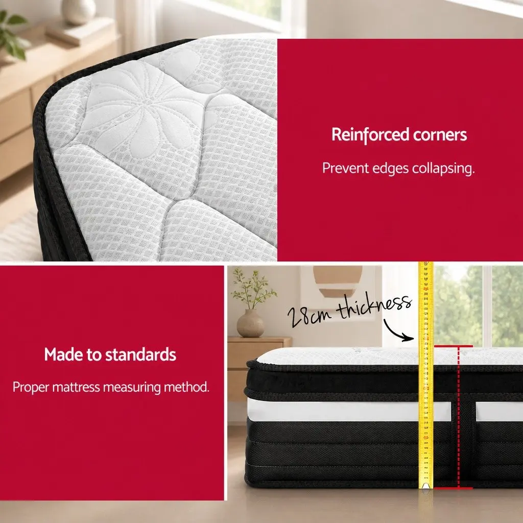 King Single Mattress Extra Firm 28cm Hypoallergenic Pocket Spring Support Belgium Knitted Fabric
